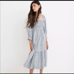 Madewell lucie elbow sleeve smocked midi dress sunflower field